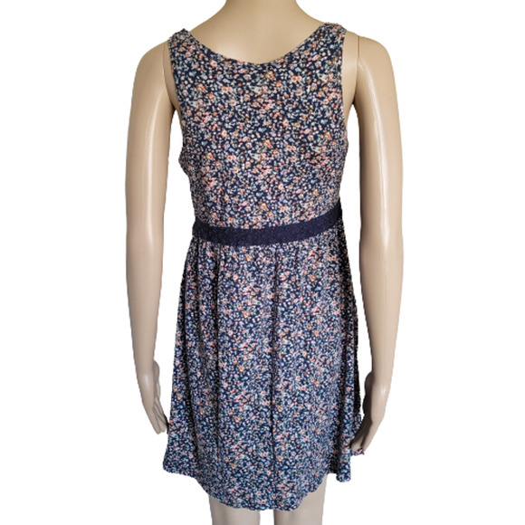 H&M Women's Blue Cotton Sweet Floral Printed Sleeveless Mini Dress Size Small - Picture 4 of 8